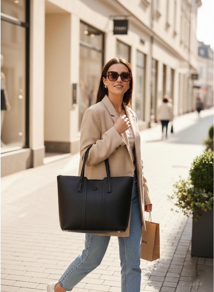 FUMES Noir Structured Tote Bag – Premium Leather Women’s Shoulder Handbag - Image 3